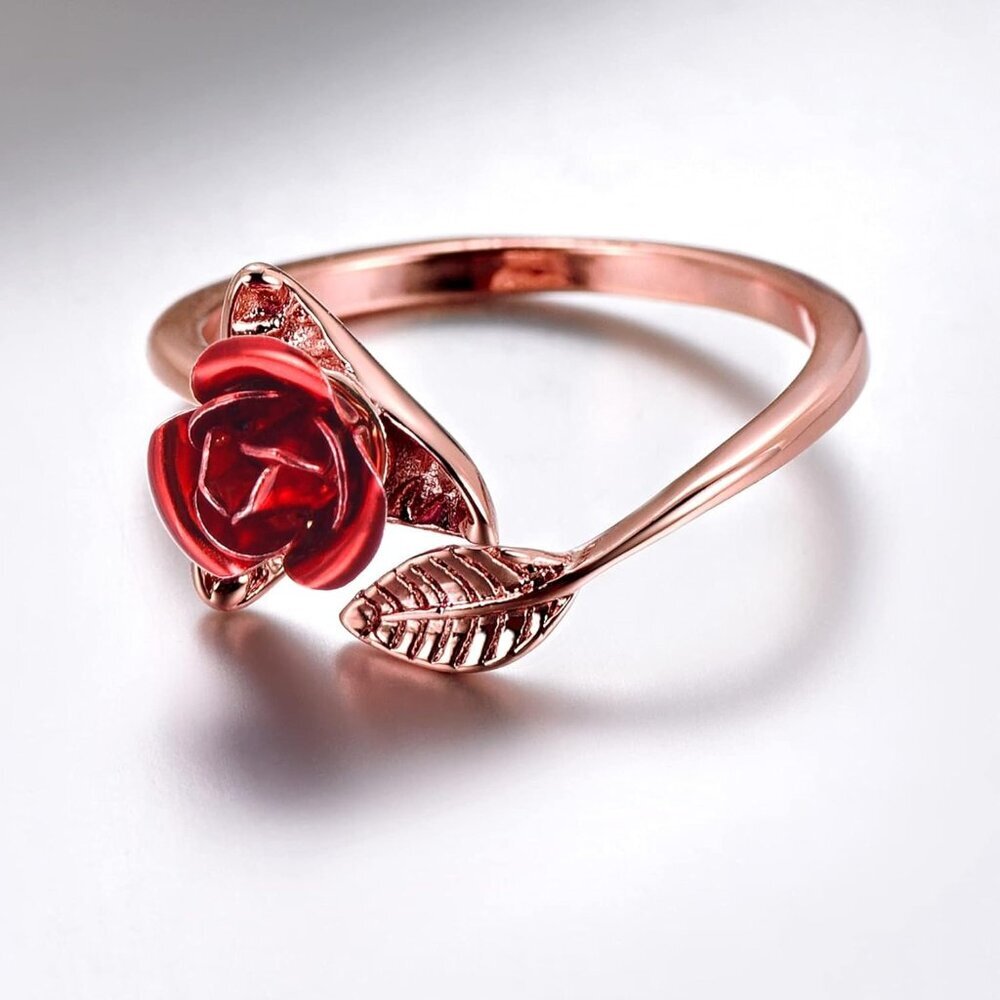 Rose Flower Ring, Stackable Band Ring For Women G… - image 3